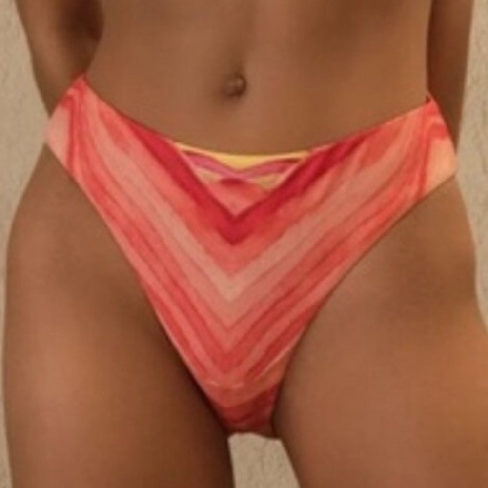 Andrea Iyamah Enka Bikini Bottom Sunset Print High Waisted Red Orange Large NEW